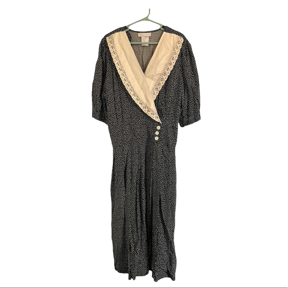 1980s 1990s party dress with lace and polkadots